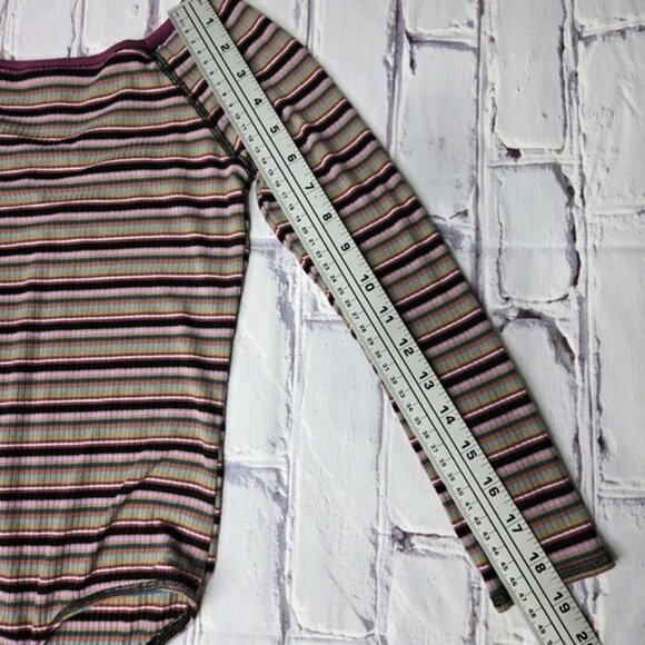 Free People Long Sleeved Body Suit Ribbed Y2k Striped Shirt Size XS Colorful - Picture 11 of 11